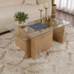 Vetrino Megapap melamine - tempered glass coffee table in honey oak color 105x65x40cm.