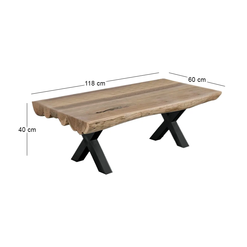 VILLAGE Coffee Table 118x60x40 Acacia Natural Finish (Black Paint)