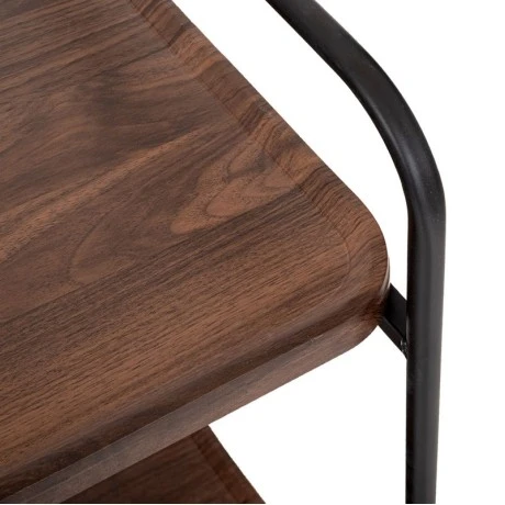 BROWN TWO-STORY TABLE TROLLEY MDF WITH BLACK METAL SKELETON 60X40X83CM