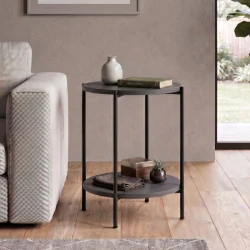 Argento Megapap metallic - melamine side table in anthracite color 43x43x60cm. Argento Megapap metallic - melamine side table in anthracite color 43x43x60cm.