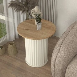 Bohema Megapap melamine side table in ivory - sepet oak color Ø50x53,2cm. Bohema Megapap melamine side table in ivory - sepet oak color Ø50x53,2cm.