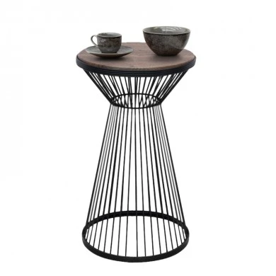 Cresta Megapap metal - MDF side table in black - walnut color Ø34,5x58,5cm.