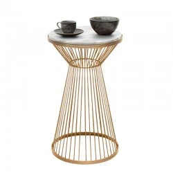 Cresta Megapap metal - MDF side table in gold - white marble color Ø34,5x58,5cm.