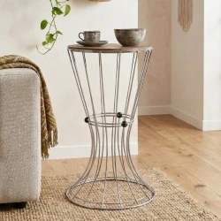 Girene Megapap metallic - Mdf side table in silver - black color 32x32x58cm.