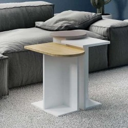 Τραπεζάκι βοηθητικό Mund Megapap χρώμα ανοιχτή μόκα/φυσικό οξιάς/λευκό 50x27x46εκ.