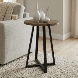 Τραπεζάκι βοηθητικό Pedro Megapap χρώμα καρυδί - ανθρακί 44x44x58εκ.