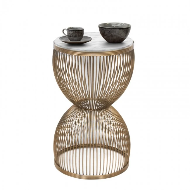 Stella Megapap metal - MDF side table in gold - white marble color Ø34,5x56,5cm.
