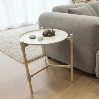 Wooden - plastic side table in beige color Φ46x53cm.