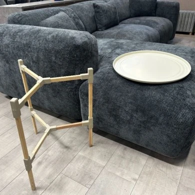 Wooden - plastic side table in beige color Φ46x53cm.