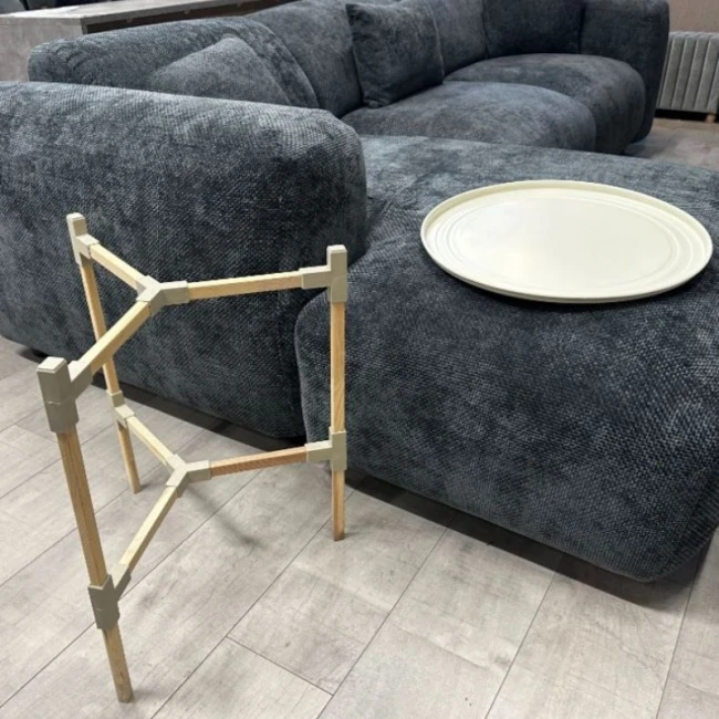 Wooden - plastic side table in beige color Φ46x53cm.