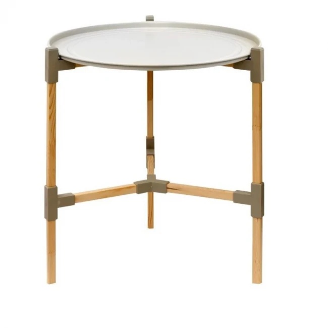 Wooden - plastic side table in beige color Φ46x53cm.