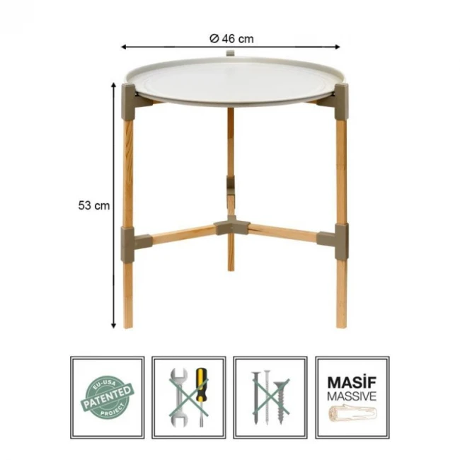 Wooden - plastic side table in beige color Φ46x53cm.