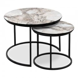 Gary Megapap Mdf/metallic coffee tables in beige marble effect color 65x65x44cm. Gary Megapap Mdf/metallic coffee tables in beige marble effect color 65x65x44cm.