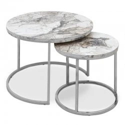 Gary Megapap Mdf/metallic coffee tables in marble effect - chrome color 65x65x44cm. Gary Megapap Mdf/metallic coffee tables in marble effect - chrome color 65x65x44cm.