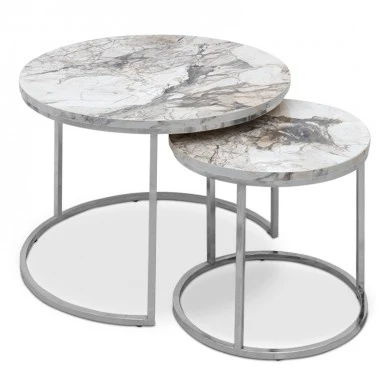 Gary Megapap Mdf/metallic coffee tables in marble effect - chrome color 65x65x44cm.