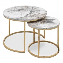 Gary Megapap Mdf/metallic coffee tables in beige marble effect - gold color 65x65x44cm. Gary Megapap Mdf/metallic coffee tables in beige marble effect - gold color 65x65x44cm.