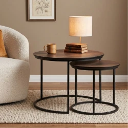 Τραπεζάκια σαλονιού Gary Megapap Mdf - μεταλλικό χρώμα καρυδί 65x65x44εκ.