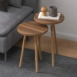 Roma Megapap side table set of 2 in walnut color Ø34x46cm.
