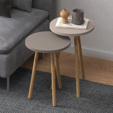 Roma Megapap side table set of 2 in cream - cappuccino color Ø34x46cm.