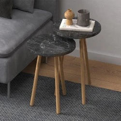 Roma Megapap side table set of 2 in black marble color Ø34x46cm.