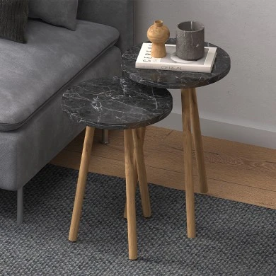 Roma Megapap side table set of 2 in black marble color Ø34x46cm.