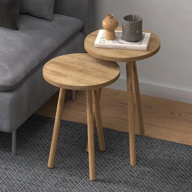 Roma Megapap side table set of 2 in oak color Ø34x46cm.