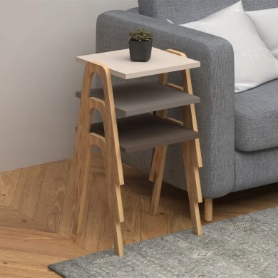 Como Megapap nesting side table set of 3 in brown - cappuccino - cream color 36x32x40cm.