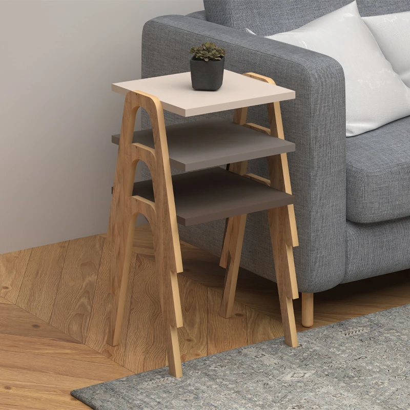 Como Megapap nesting side table set of 3 in brown - cappuccino - cream color 36x32x40cm.