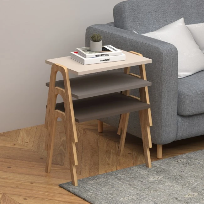 Como Megapap nesting side table set of 3 in brown - cappuccino - cream color 52x32x40cm.