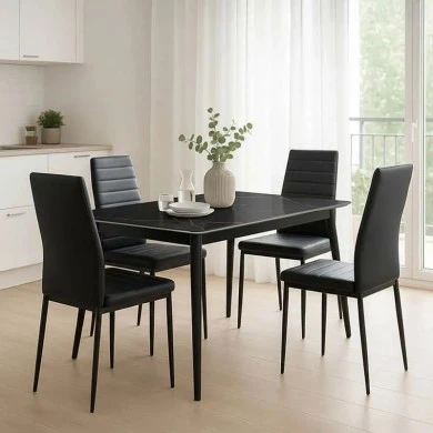 Dining table Parker-Gustas pakoworld set of 5 pieces black marble-black-anthracite 140x80x75cm