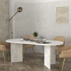 Cortado Megapap melamine dining table in white marble color 200x90x74cm. Cortado Megapap melamine dining table in white marble color 200x90x74cm.