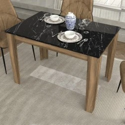 Darlen Megapap melamine dinner table in walnut - black marble color 110x72x74cm.