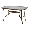 Metallic garden table with tempered glass in brown color 120x70x72cm.