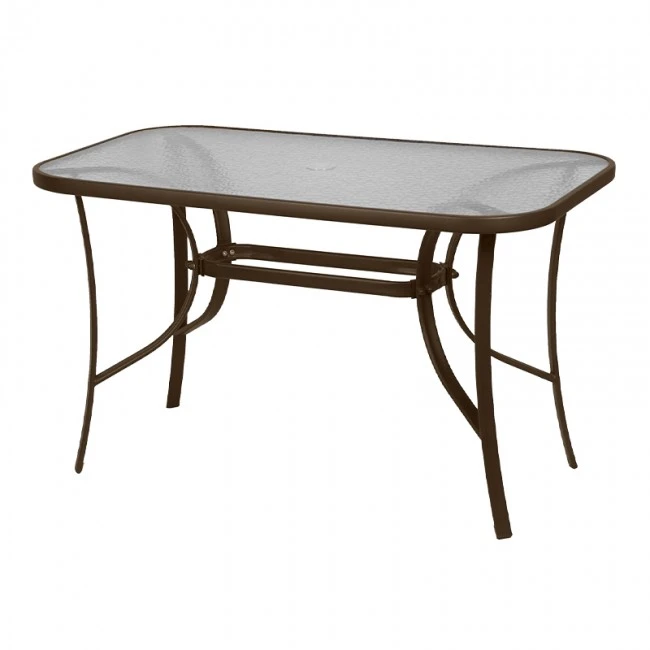Metallic garden table with tempered glass in brown color 120x70x72cm.