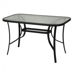 Metallic garden table with tempered glass in black color 120x70x72cm.