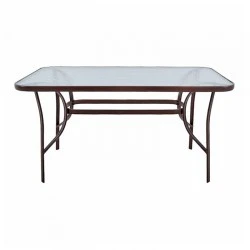 Τραπέζι κήπου μεταλλικό με tempered γυάλινη επιφάνεια χρώμα καφέ 120x70x70εκ.