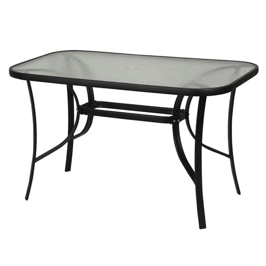 Metallic garden table with safety glass in brown color 140x80x72cm.