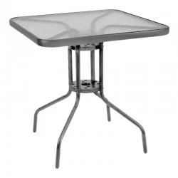 Metal garden table in anthracite color with tempered glass 70x70x72cm