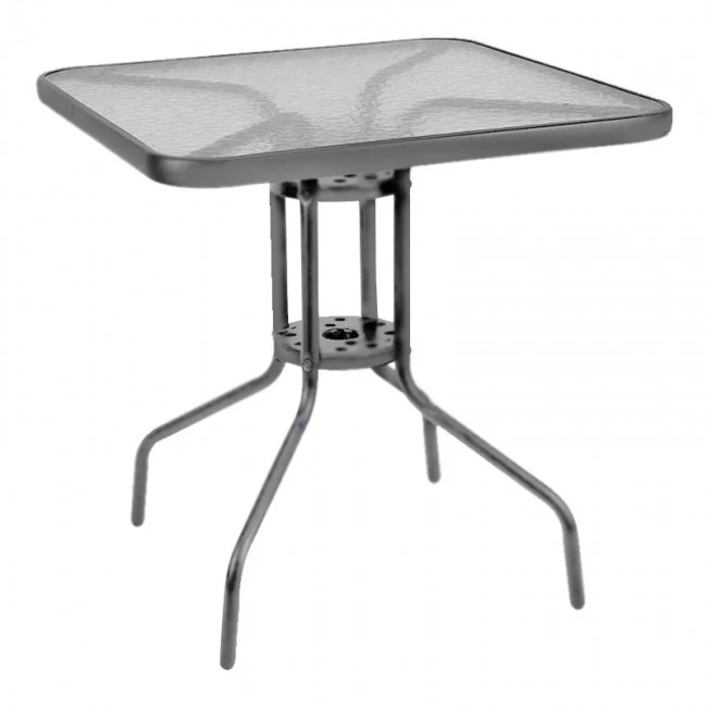Metal garden table in anthracite color with tempered glass 70x70x72cm