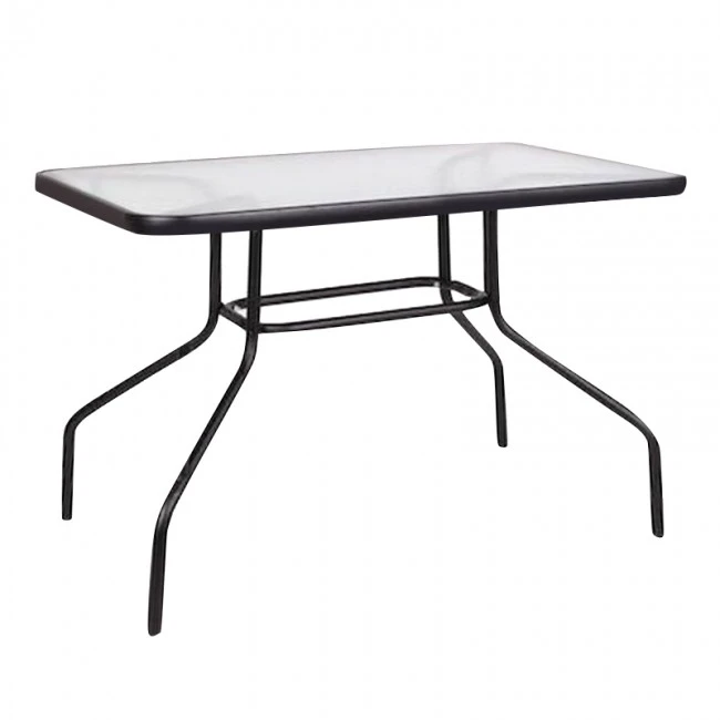 Metal garden table with tempered glass in black color 100x65x70cm