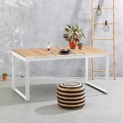 Poseidon Megapap garden table metal - solid wood in white - natural color 150x82x75cm.