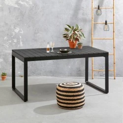 Poseidon Megapap garden table metal - solid wood in black color 150x82x75cm.