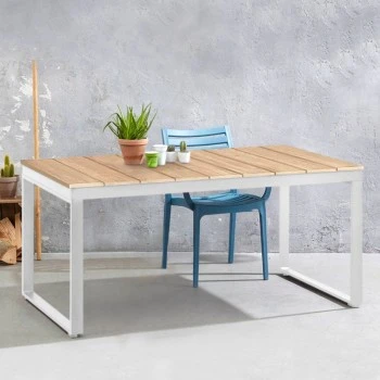 Poseidon Megapap garden table metal - solid wood in white - natural color 180x92x75cm.