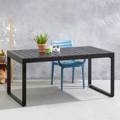 Poseidon Megapap garden table metal - solid wood in black color 180x92x75cm.