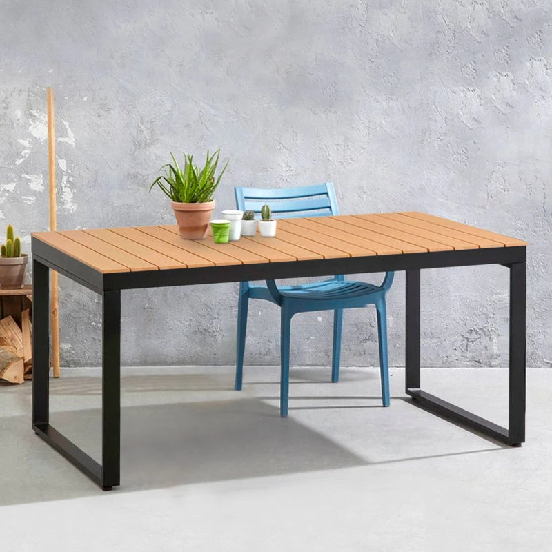 Poseidon Megapap garden table metal - solid wood in black - walnut color 180x92x75cm.