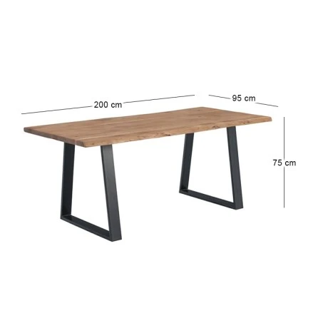 LIZARD Dining Table 200x95x75 Acacia Natural Finish (Black Paint)