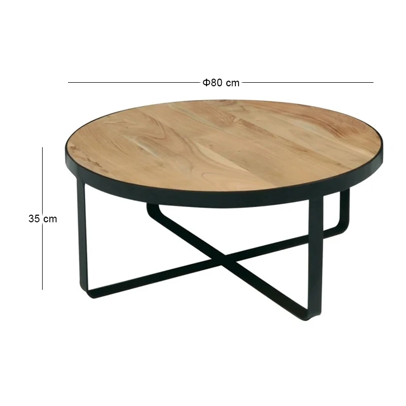 OVEN Coffee Table d.80x35 Acacia Natural Finish (Black Paint)