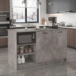Peres Megapap melamine island kitchen cabinet in concrete grey color 150x70x91.8cm. Peres Megapap melamine island kitchen cabinet in concrete grey color 150x70x91.8cm.