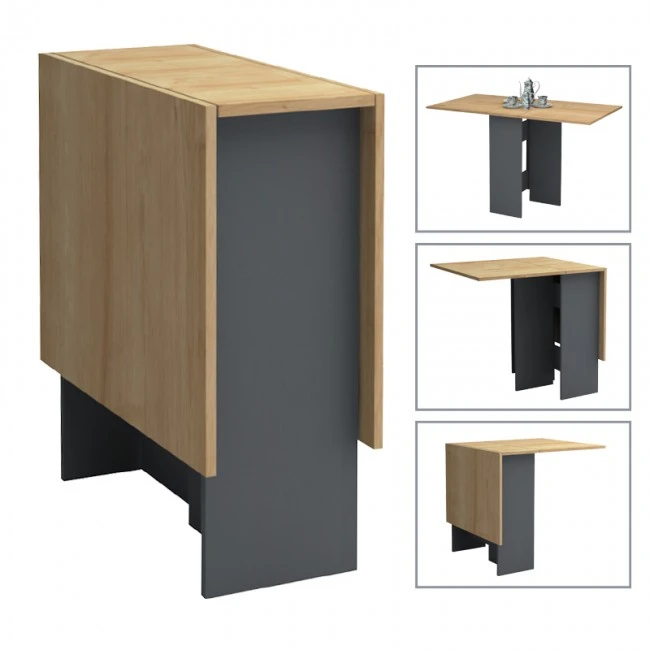 Pepe Megapap melamine table extendable color anthracite - oak 28(56+56)x77x75cm.