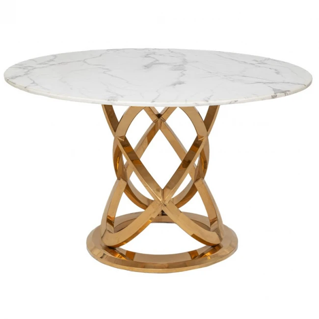 ΤΡΑΠΕΖΙ ΡΟΤΟΝΤΑ Φ130Χ75ΕΚ ΧΡΥΣΟ ΜΕΤΑΛΛΙΚΟ ΜΕ ΛΕΥΚΗ ΜΑΡΜΑΡΙΝΗ ΕΠΙΦΑΝΕΙΑ